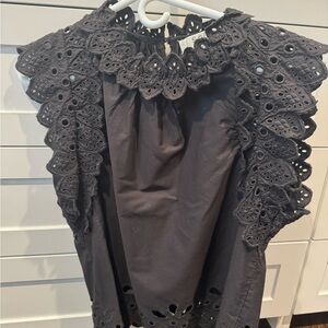 Sea New York Black Eyelet Ruffle Blouse